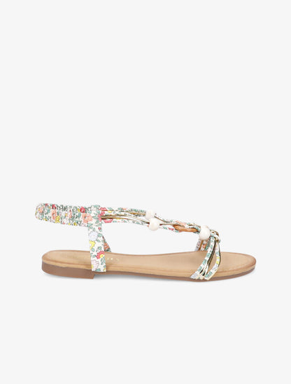 Nu-pieds à perles imprimé fleuri - Écru - 3