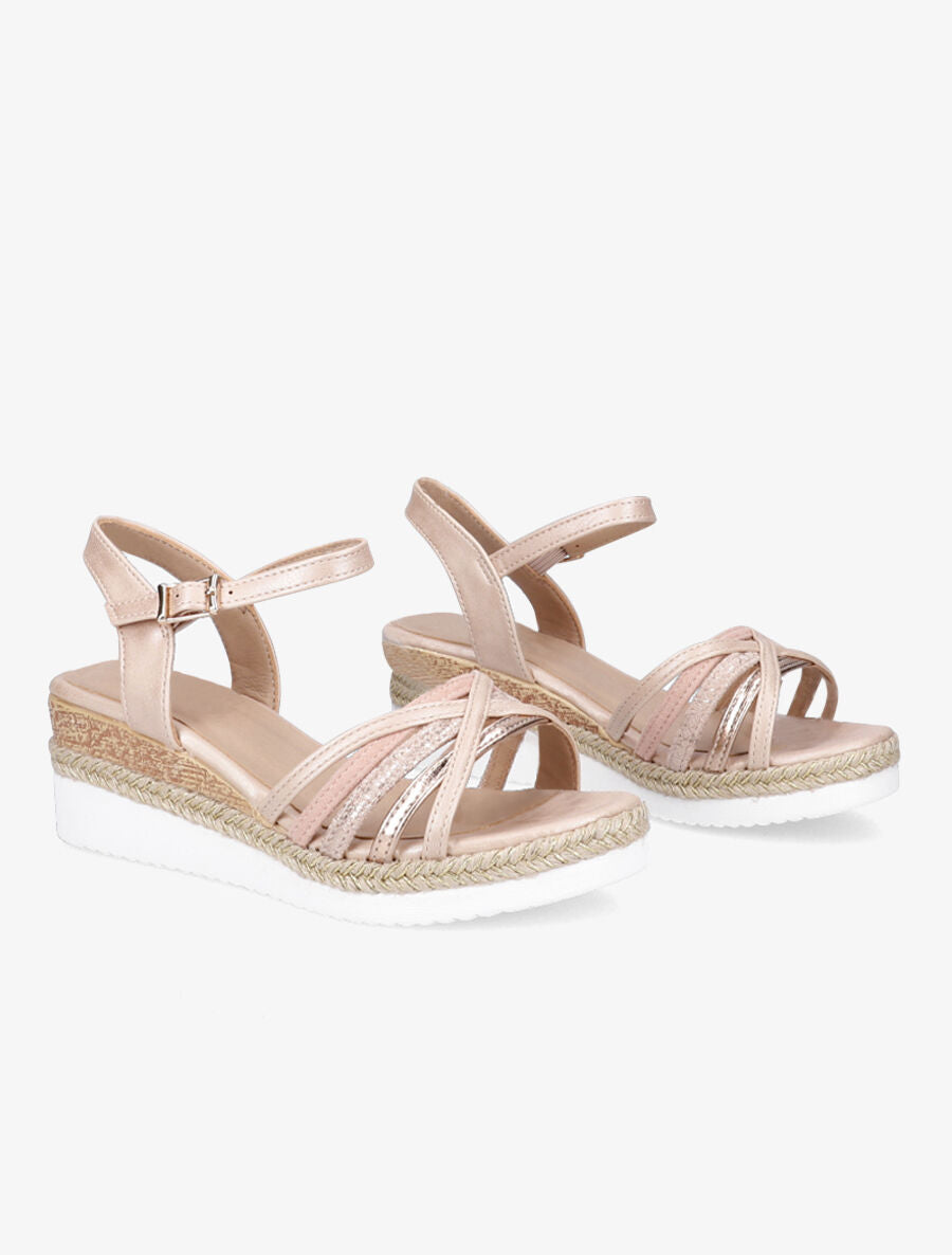 Sandales compensées à brides croisées - Rose - 4