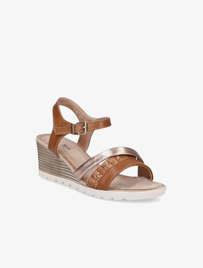 Sandales compensées à brides croisées et texturées - Camel - 2