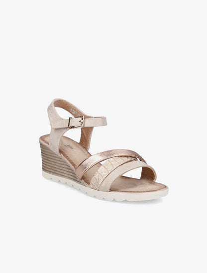 Sandales compensées à brides croisées et texturées - Beige - 2