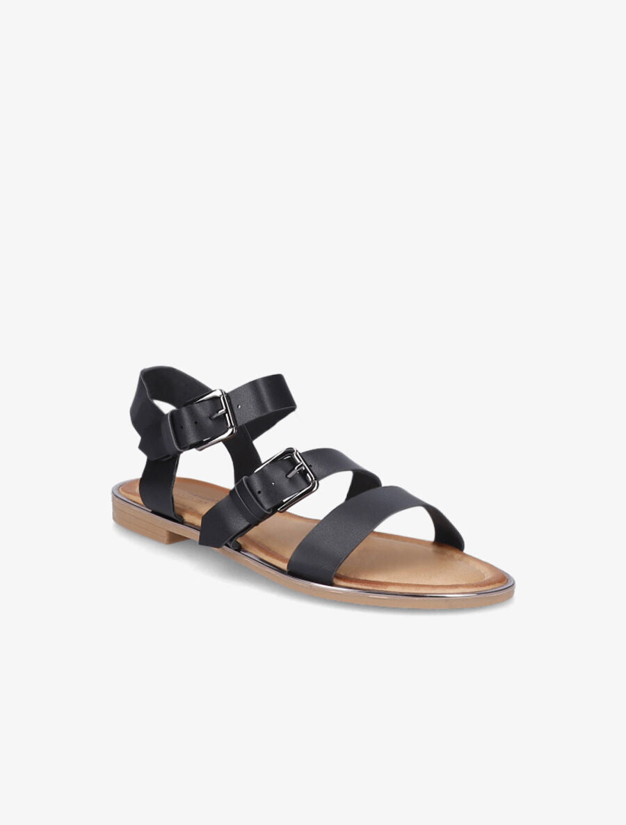 Nu-pieds en simili à double boucles - Noir - 5