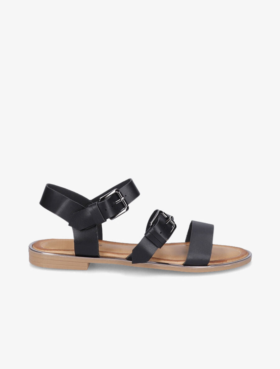 Nu-pieds en simili à double boucles - Noir - 2