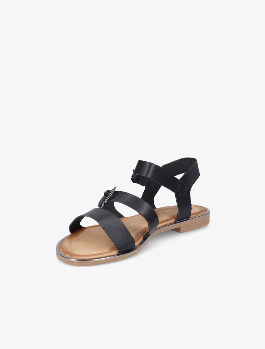 Nu-pieds en simili à double boucles - Noir - 3