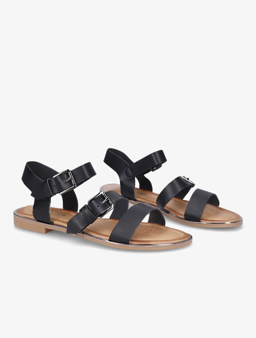 Nu-pieds en simili à double boucles - Noir - 4