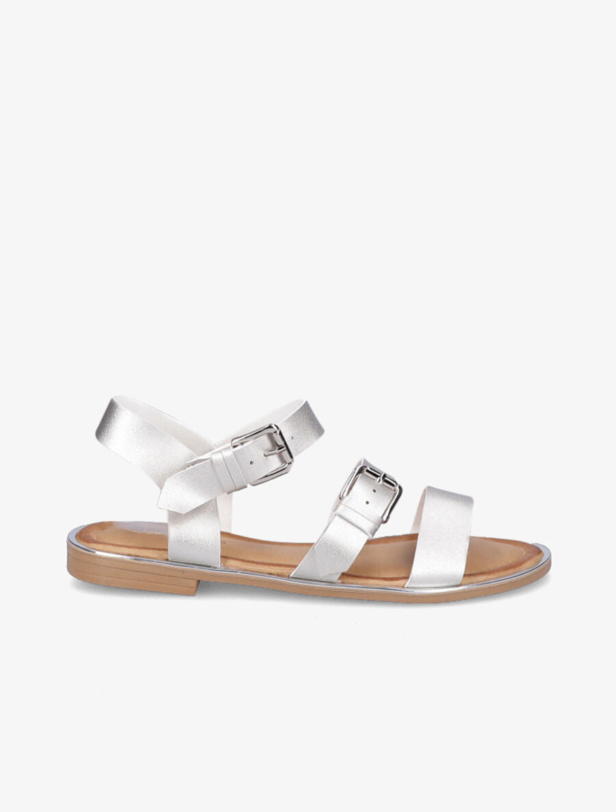 Nu-pieds en simili à double boucles - Argent - 2