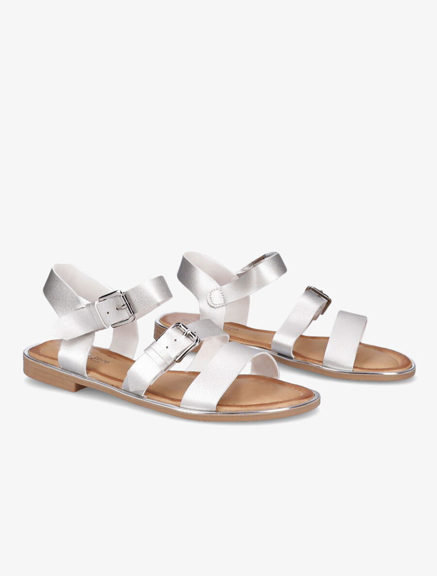 Nu-pieds en simili à double boucles - Argent - 4