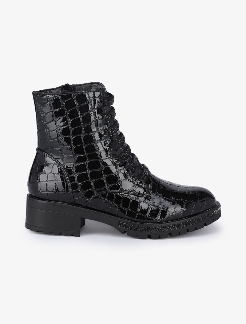 Bottines styles rangers effet croco à lacets trompe l&
