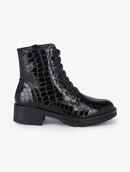 Bottines styles rangers effet croco à lacets trompe l&