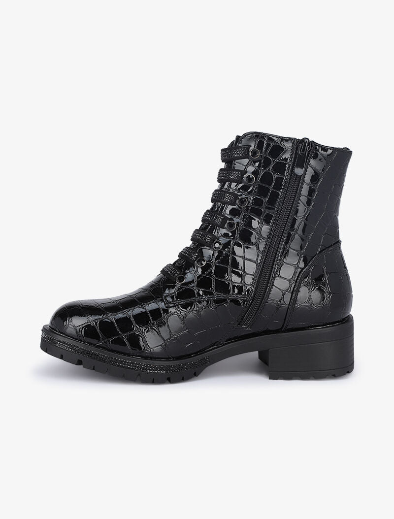 Bottines styles rangers effet croco à lacets trompe l&
