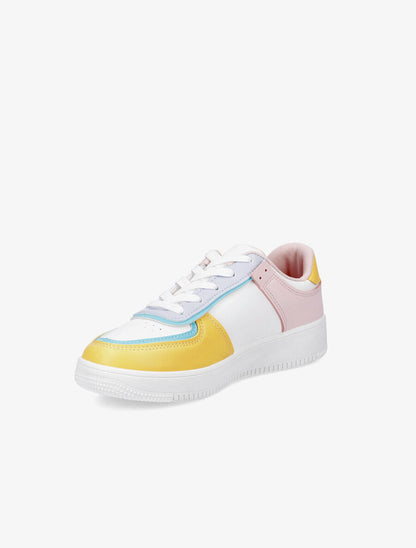Sneakers en simili à bouts rond perforés - Jaune - 3