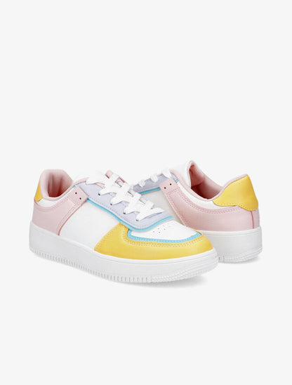 Sneakers en simili à bouts rond perforés - Jaune - 4