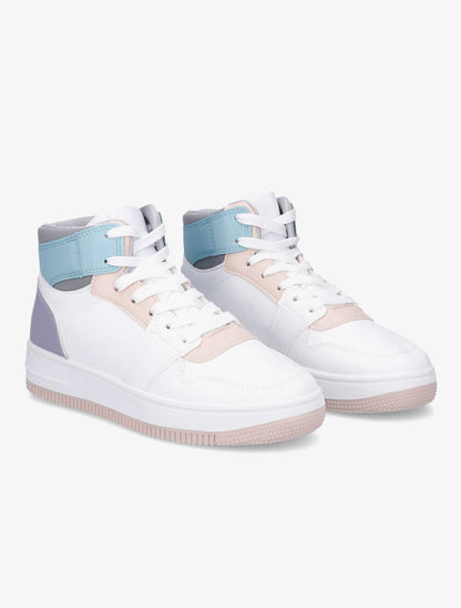 Sneakers montantes en simili effet grainé - Bleu - 4