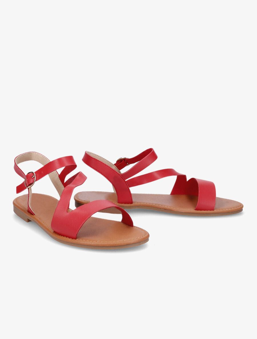 Nu-pieds à lanières asymétriques - Rouge - 4