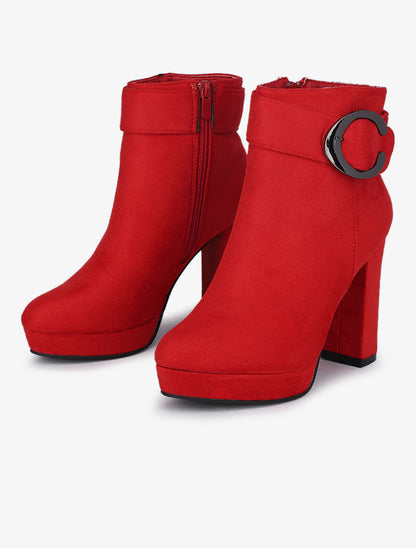 Bottines à talons et boucles métalliques - Rouge - 6
