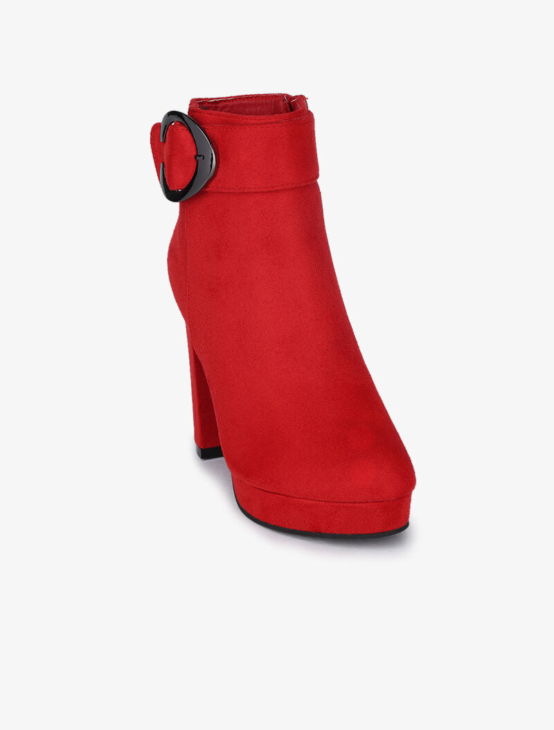 Bottines à talons et boucles métalliques - Rouge - 3