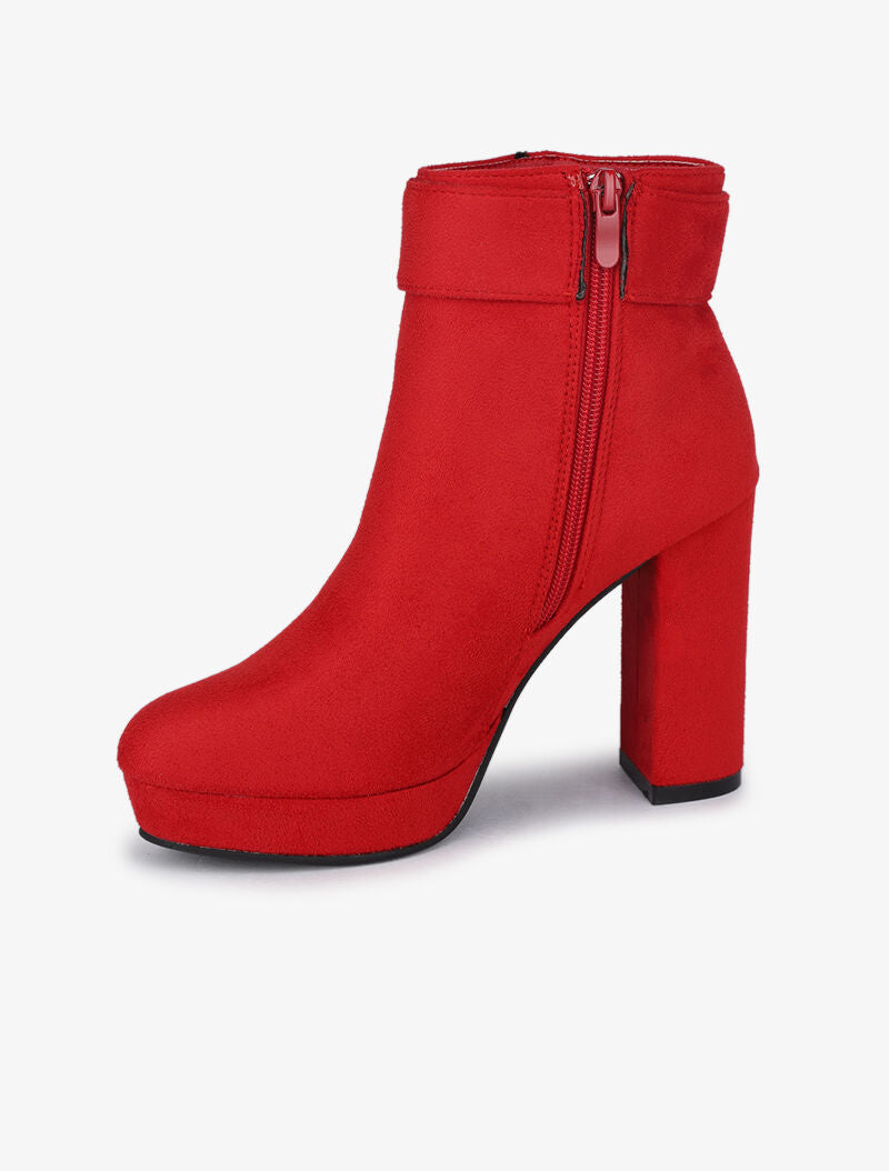 Bottines à talons et boucles métalliques - Rouge - 4