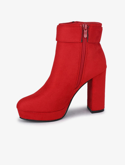 Bottines à talons et boucles métalliques - Rouge - 4