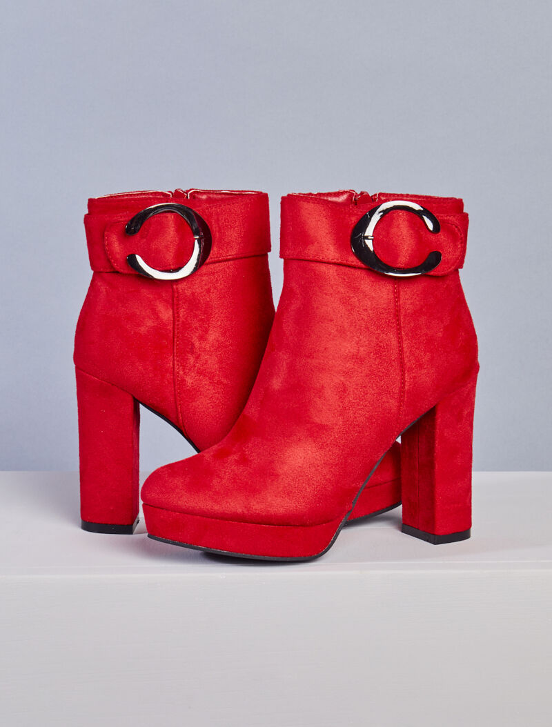 Bottines à talons et boucles métalliques - Rouge - 5