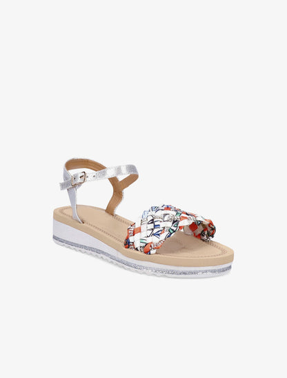Nu-pieds en tissu tressé graphique - Argent - 1