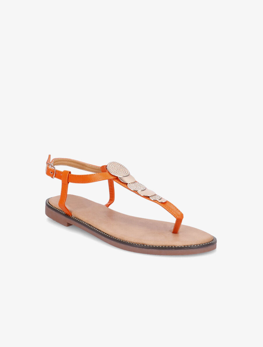 Nu-pieds à médailles métalliques - Orange - 1
