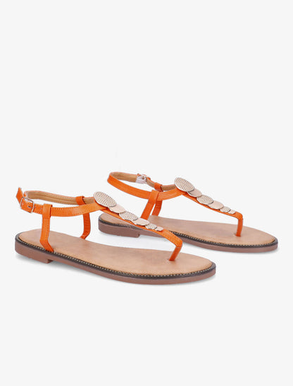 Nu-pieds à médailles métalliques - Orange - 4