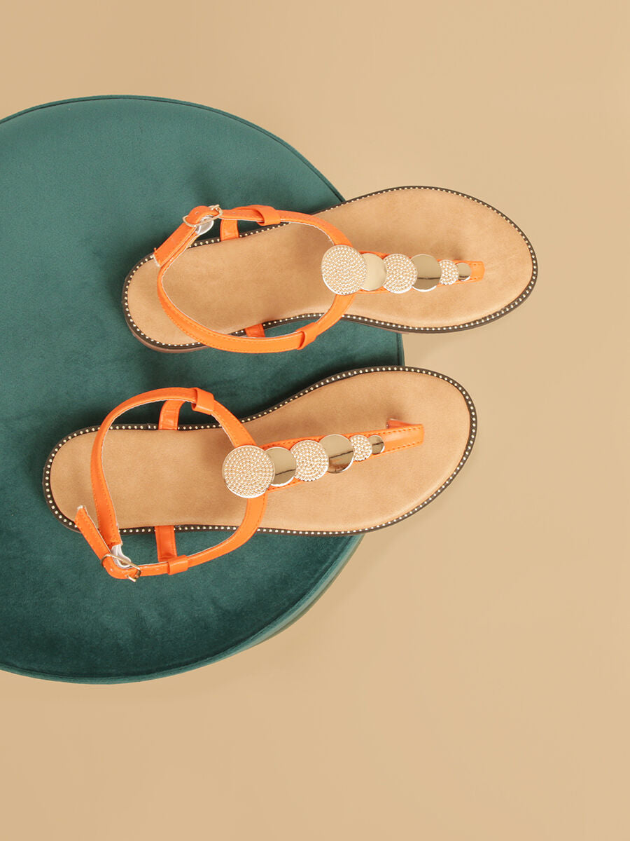 Nu-pieds à médailles métalliques - Orange - 5