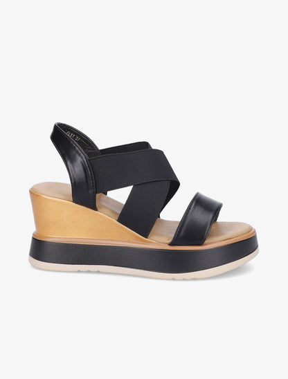 Sandales à talon compensé effet bois - Noir - 5