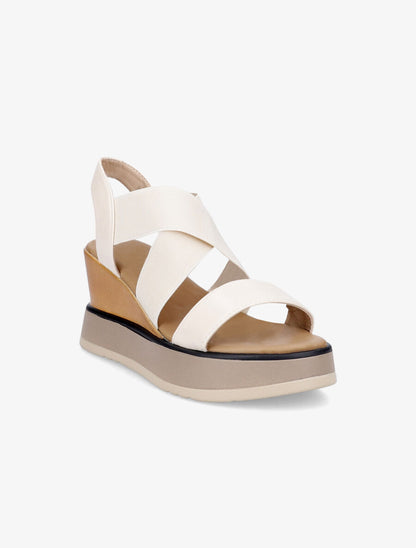Sandales à talon compensé effet bois - Beige - 2