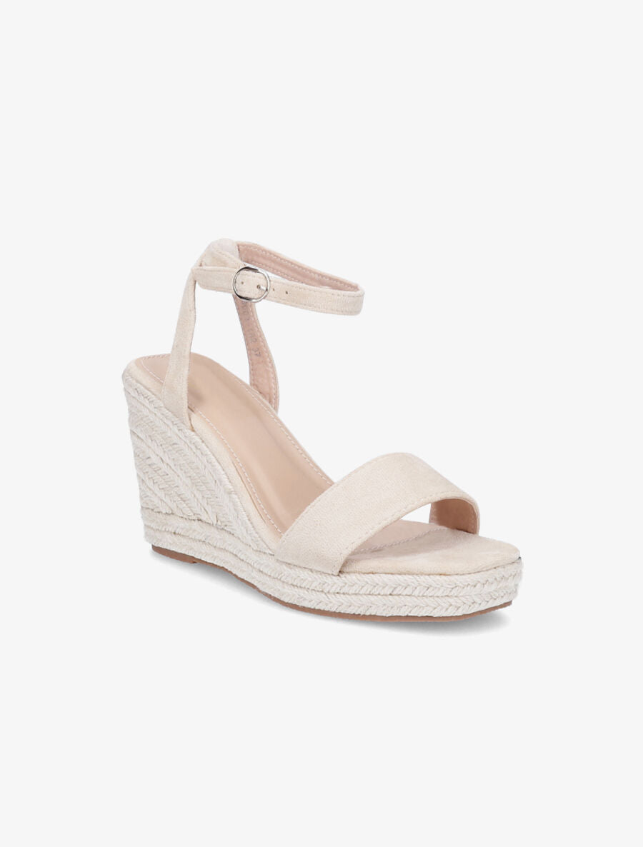 Sandales classiques compensées en suédine - Beige - 2