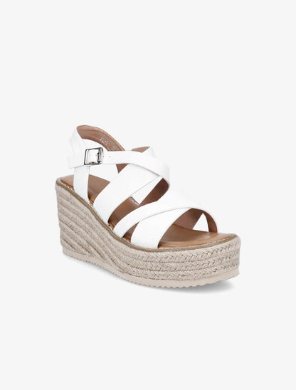 Sandales croisées à talon compensé - Blanc - 2