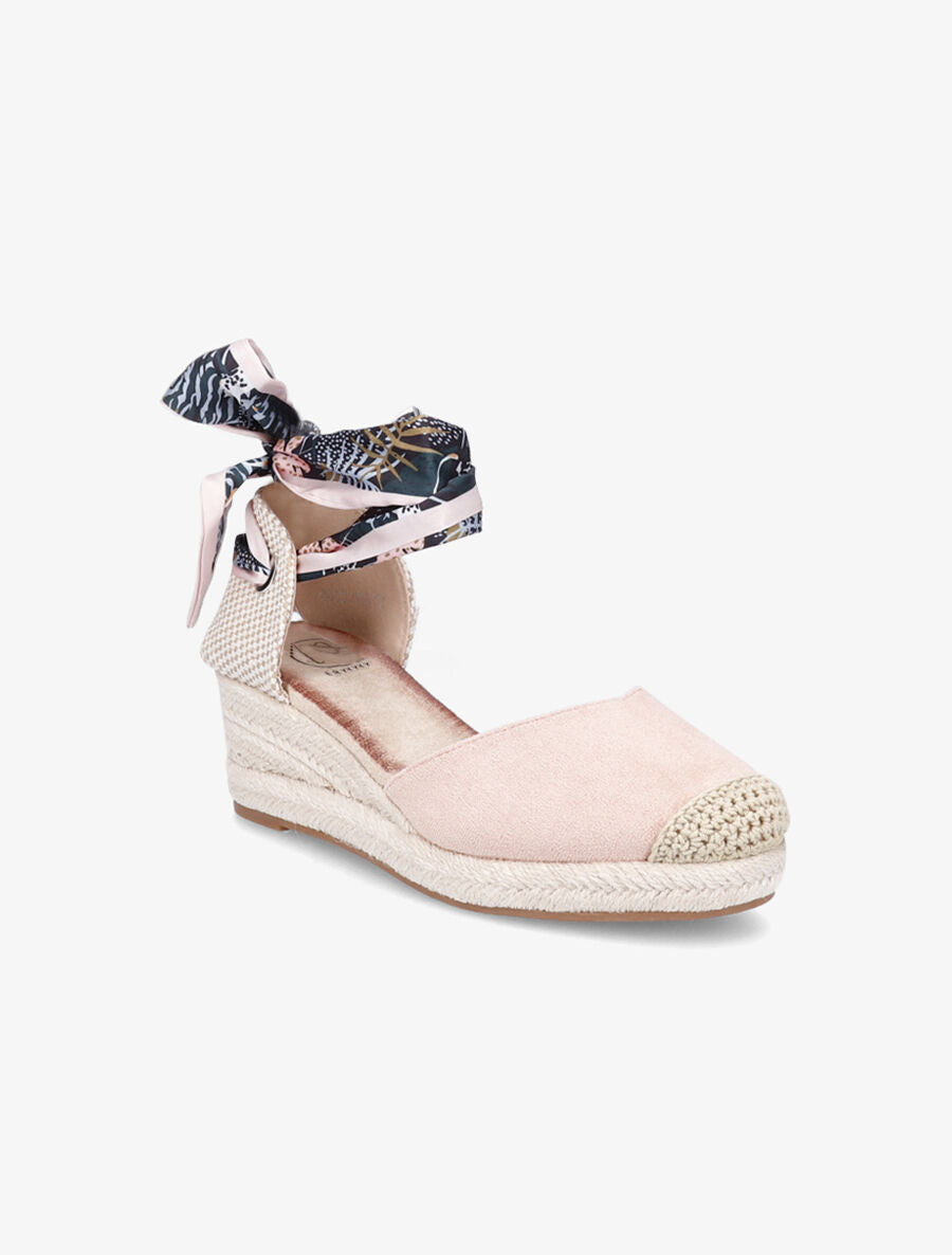 Sandales en suédine à tour de cheville en foulard - Rose - 2