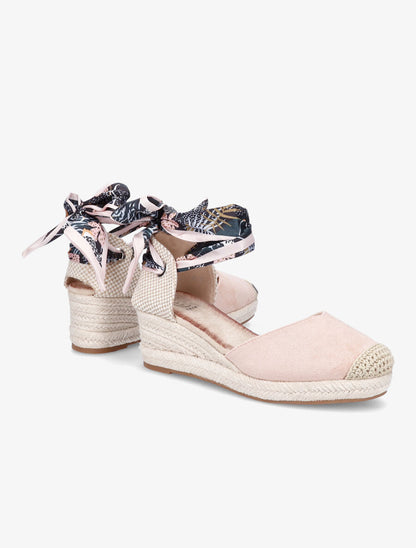 Sandales en suédine à tour de cheville en foulard - Rose - 4