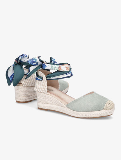 Sandales en suédine à tour de cheville en foulard - Vert d&