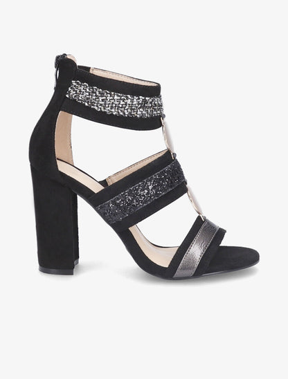 Sandales à bandes sequins et tweed - Noir - 5