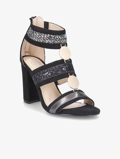 Sandales à bandes sequins et tweed - Noir - 2