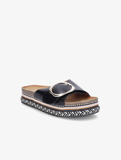 Claquettes à boucle et semelle plateforme - Noir - 2