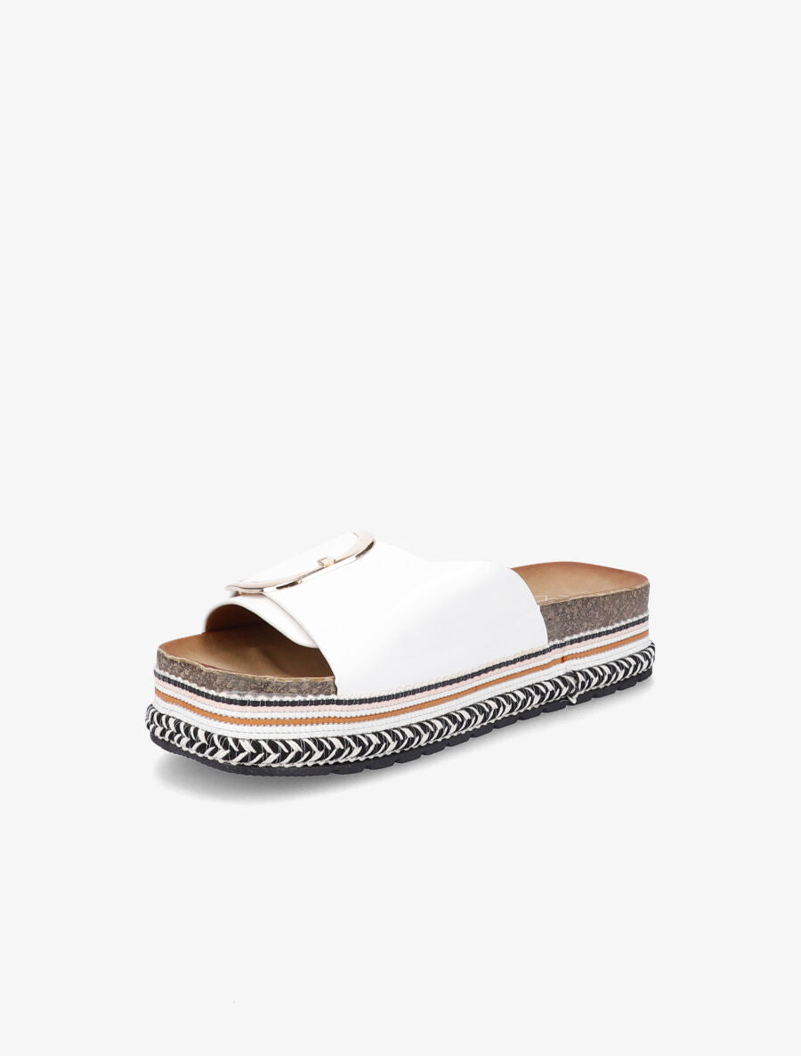 Claquettes à boucle et semelle plateforme - Blanc - 3
