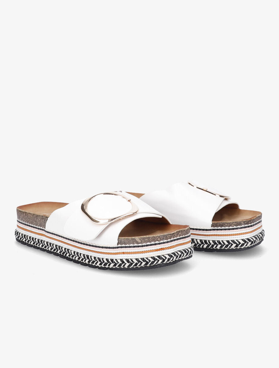 Claquettes à boucle et semelle plateforme - Blanc - 4