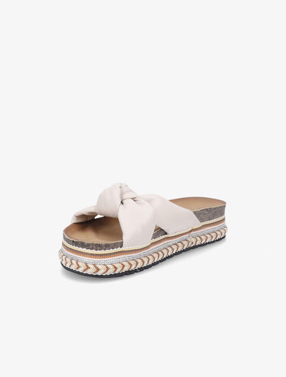 Claquettes à noeud et semelle plateforme stylisée - Beige - 3