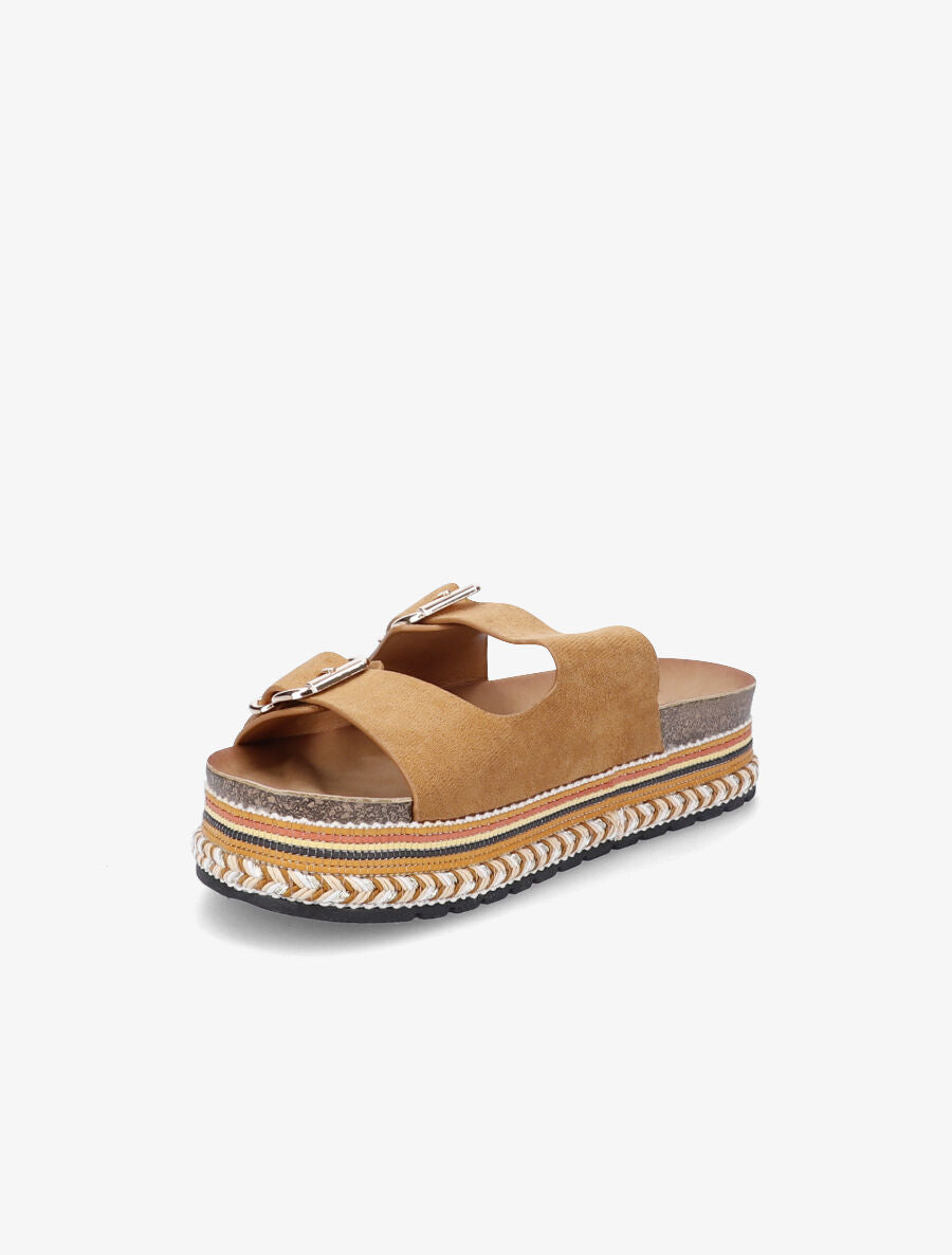 Claquettes à double brides et semelle stylisée - Camel - 3