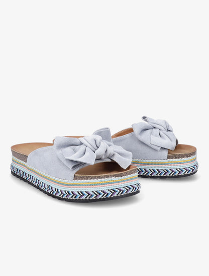 Claquettes en suédine à noeud et semelle stylisée - Bleu - 4