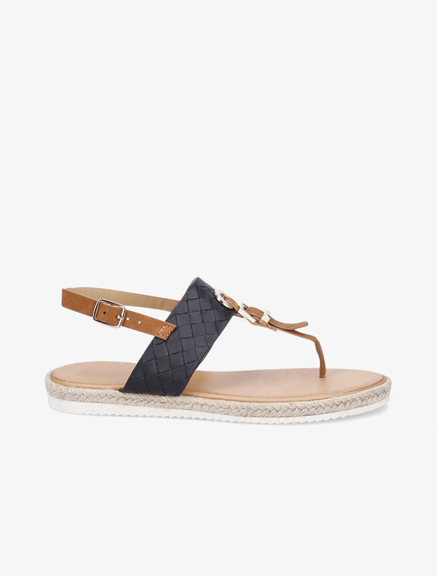 Nu-pieds tressés et semelle en raphia - Noir - 1