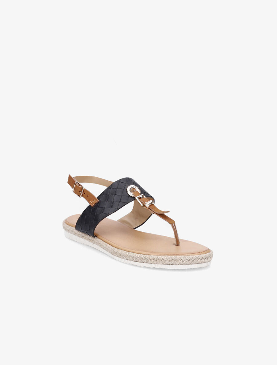 Nu-pieds tressés et semelle en raphia - Noir - 2