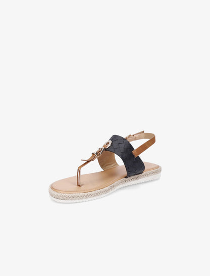 Nu-pieds tressés et semelle en raphia - Noir - 3