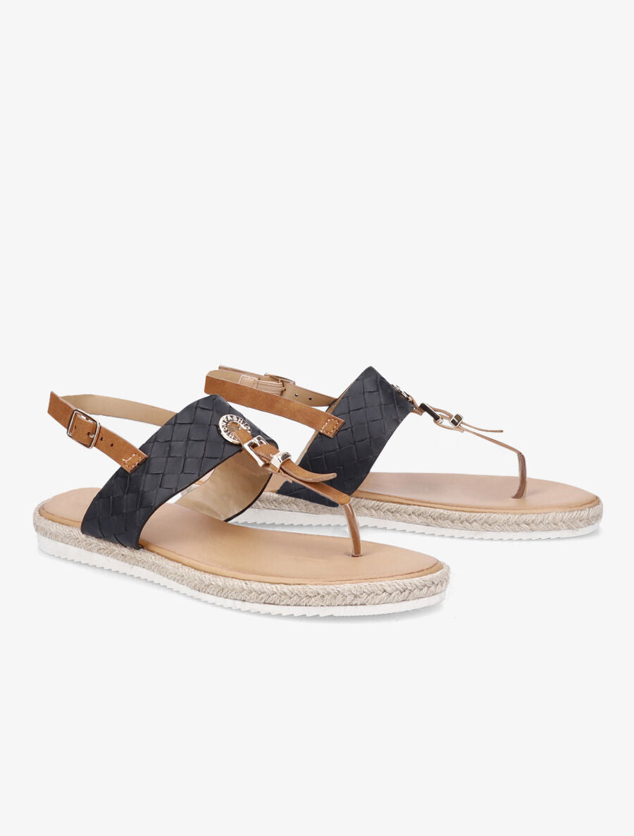 Nu-pieds tressés et semelle en raphia - Noir - 4