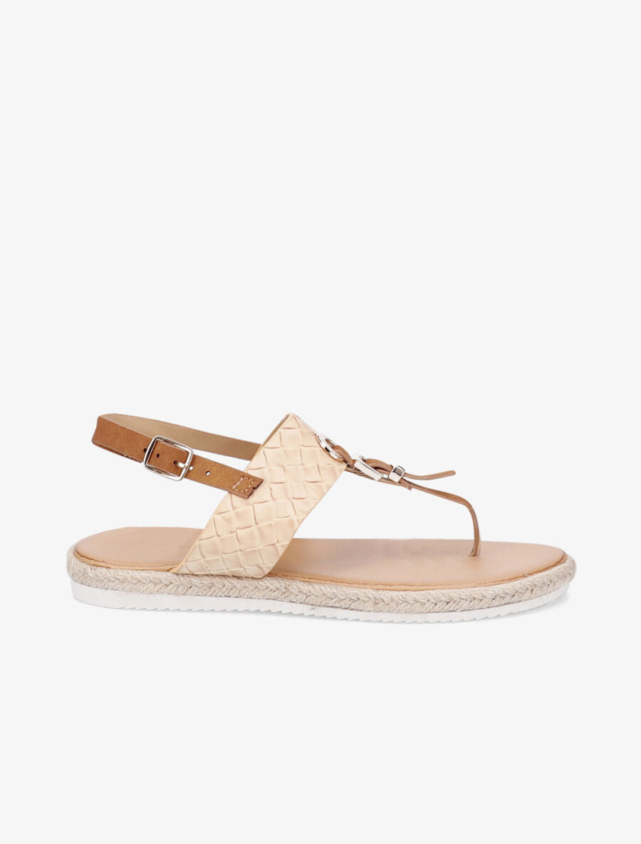 Nu-pieds tressés et semelle en raphia - Beige - 1