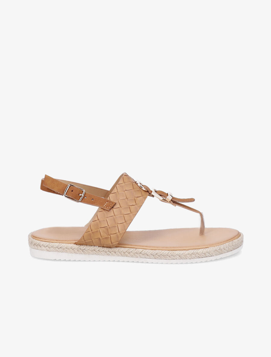 Nu-pieds tressés et semelle en raphia - Camel - 1
