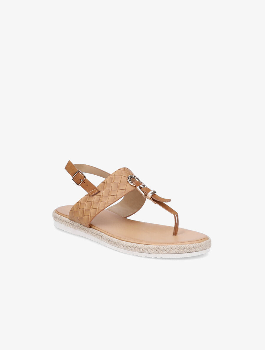 Nu-pieds tressés et semelle en raphia - Camel - 2