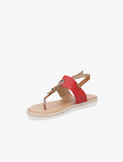 Nu-pieds tressés et semelle en raphia - Rouge - 3