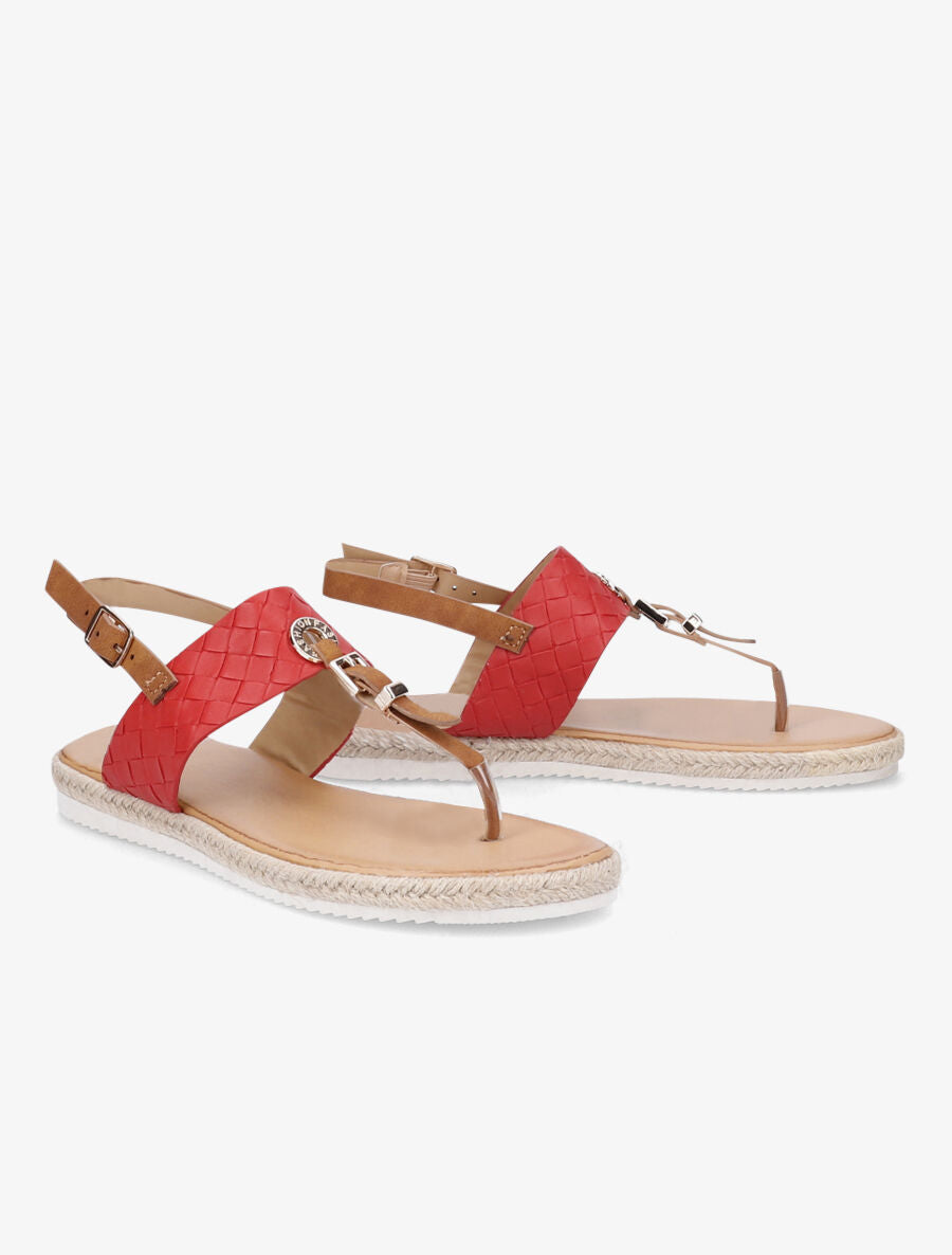 Nu-pieds tressés et semelle en raphia - Rouge - 4